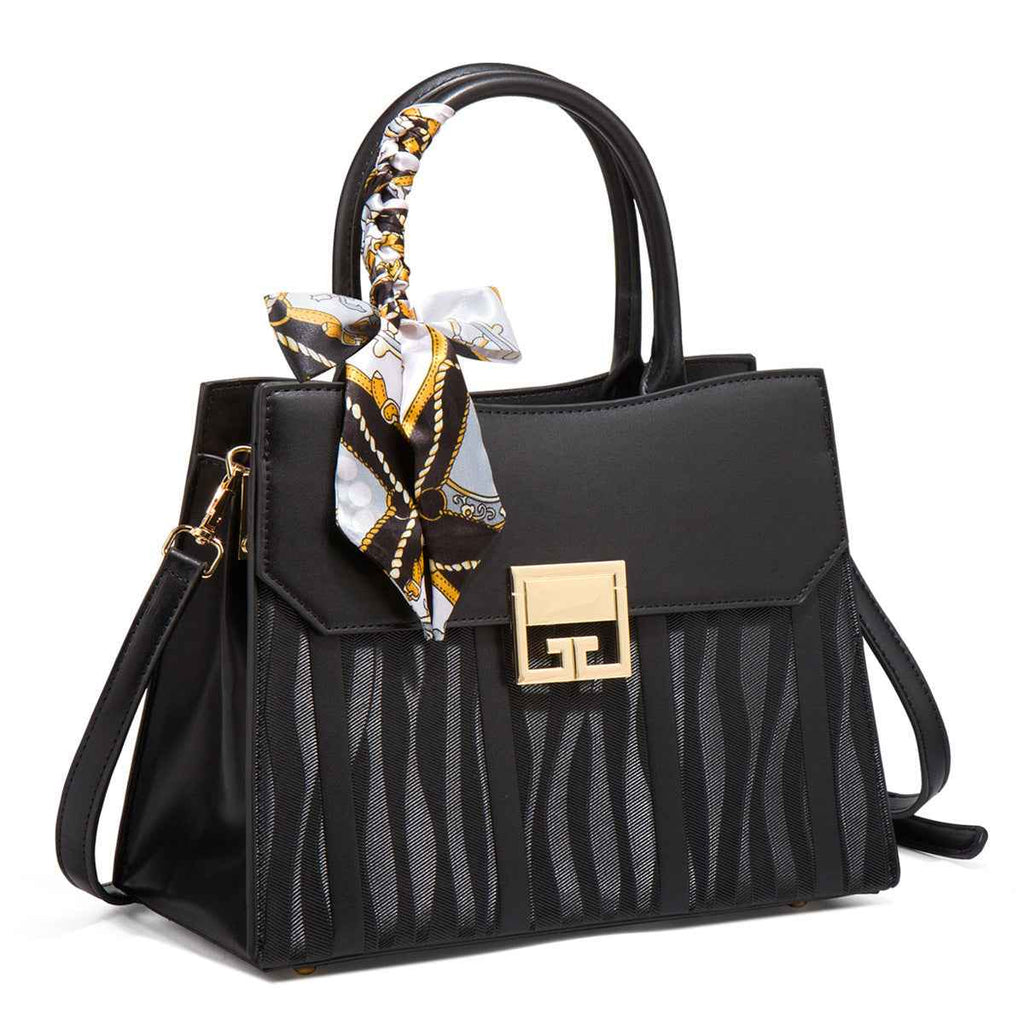 Scarf Decor Leather Handbag