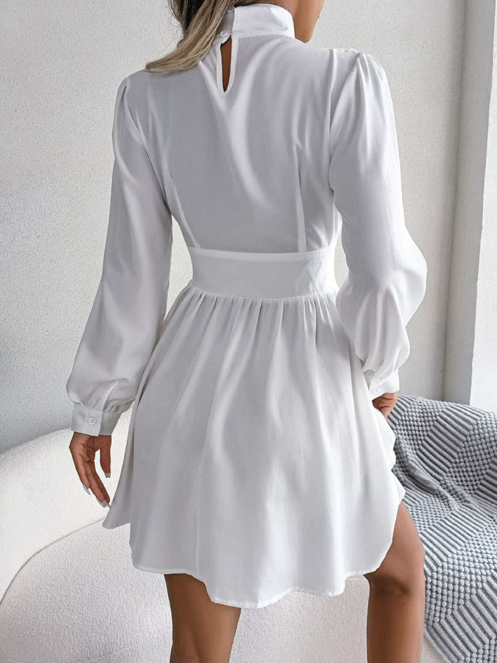 Cutout Turtleneck A-Line Mini Dress - Girly Tea