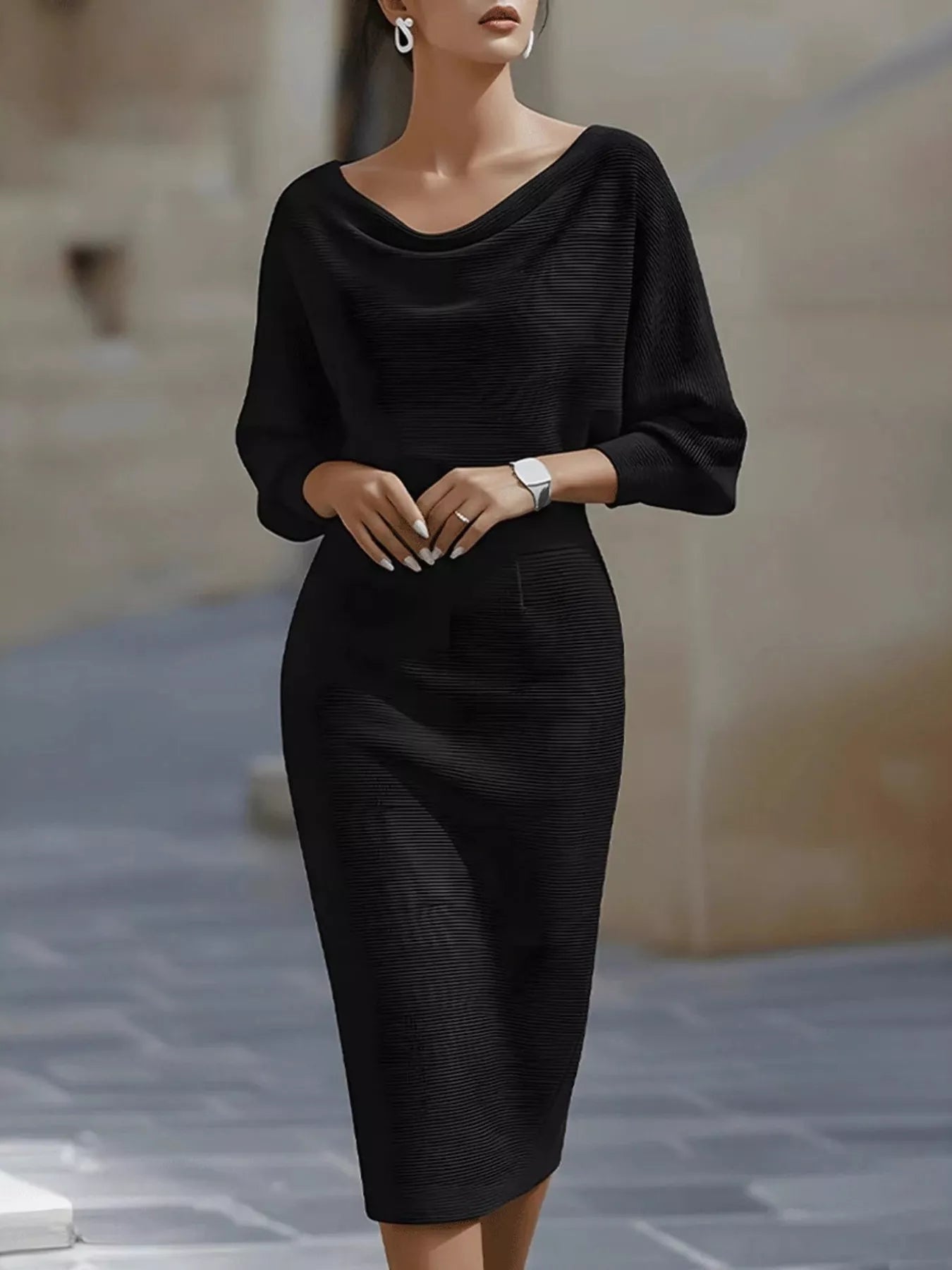 Cowl Neck Knit Bodycon Dress - Girly Tea