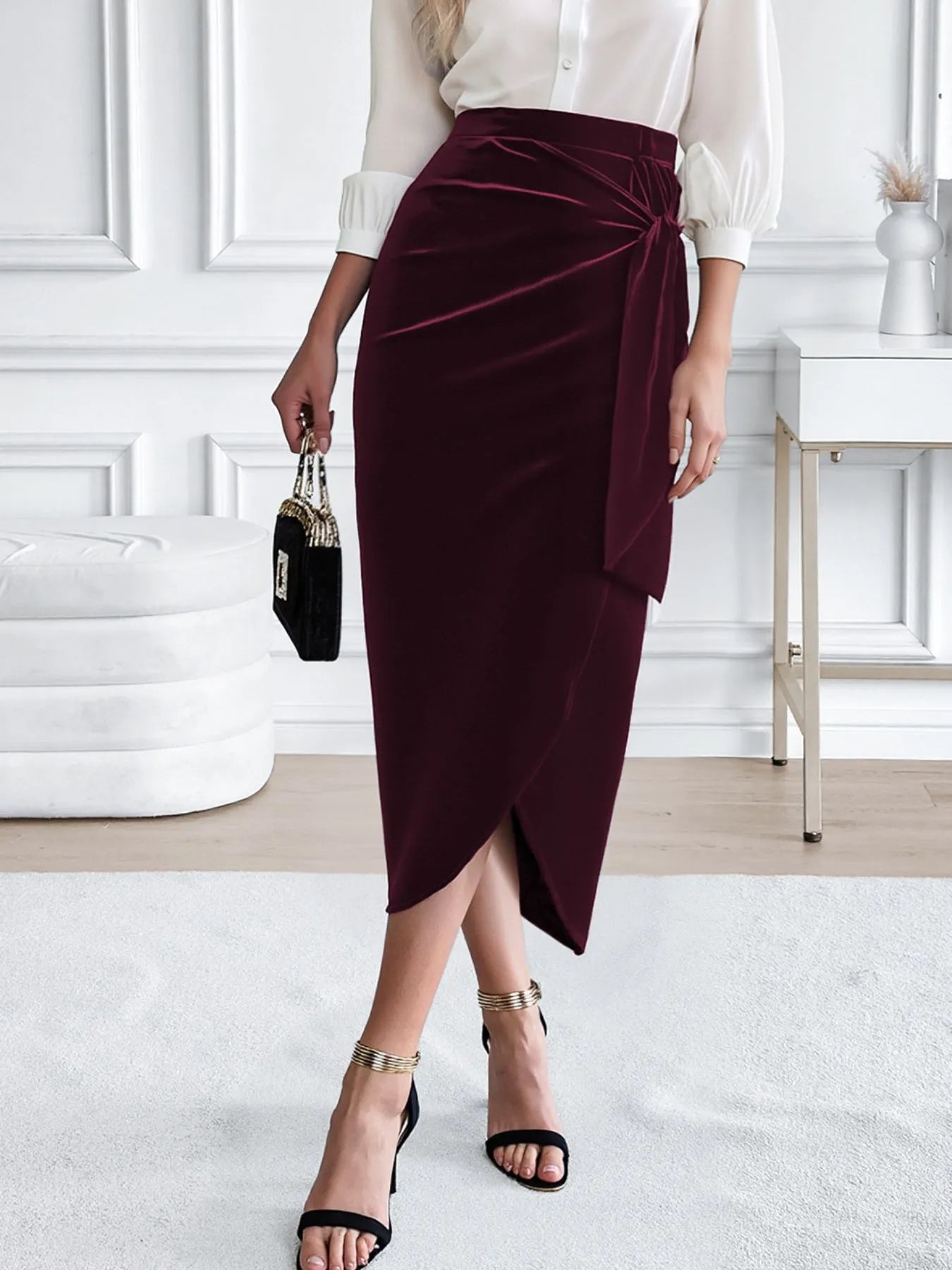 Side Tied Velvet Skirt - Girly Tea