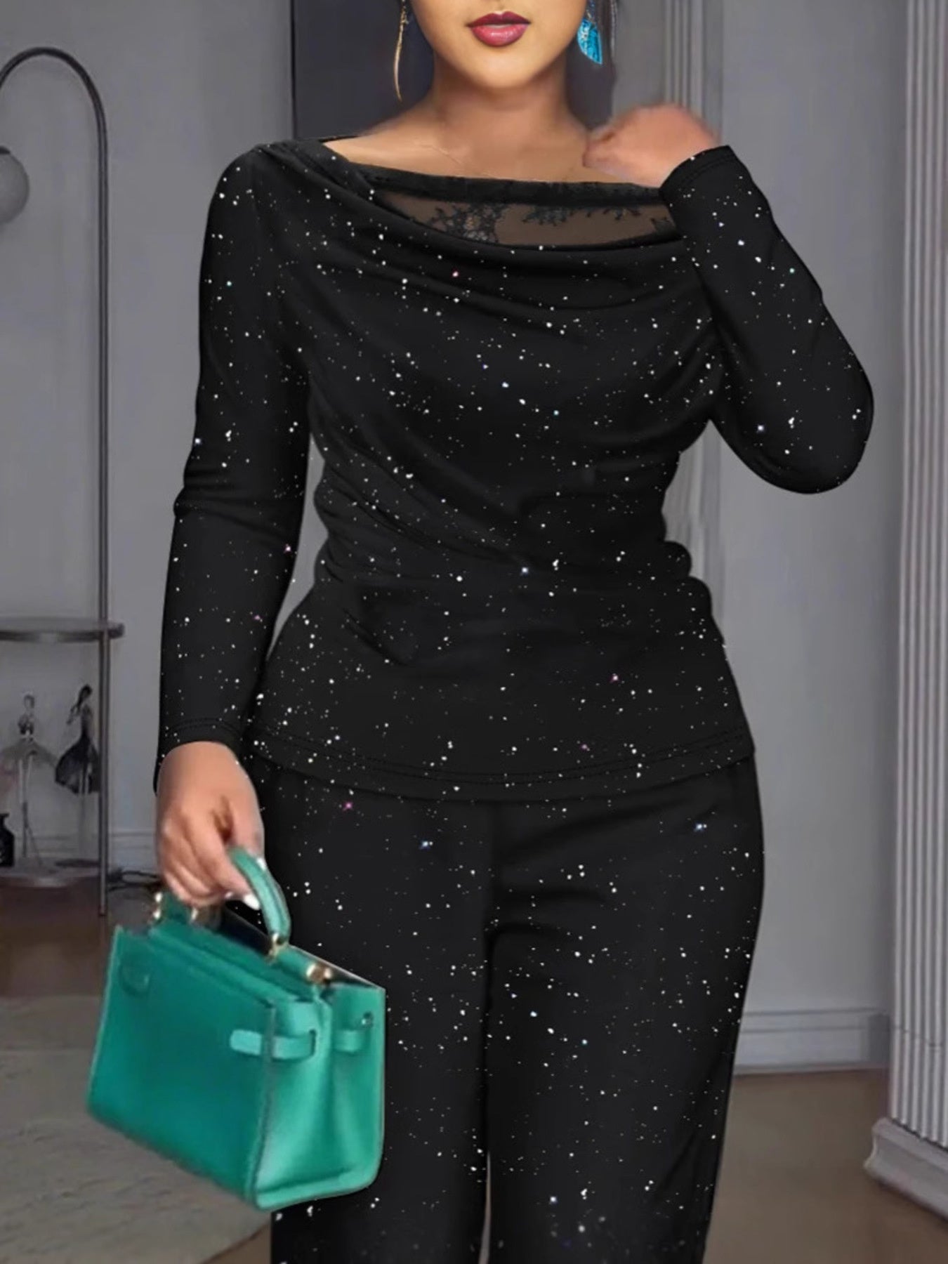 Glitter Long Sleeve Top and Pants Set - Girly Tea