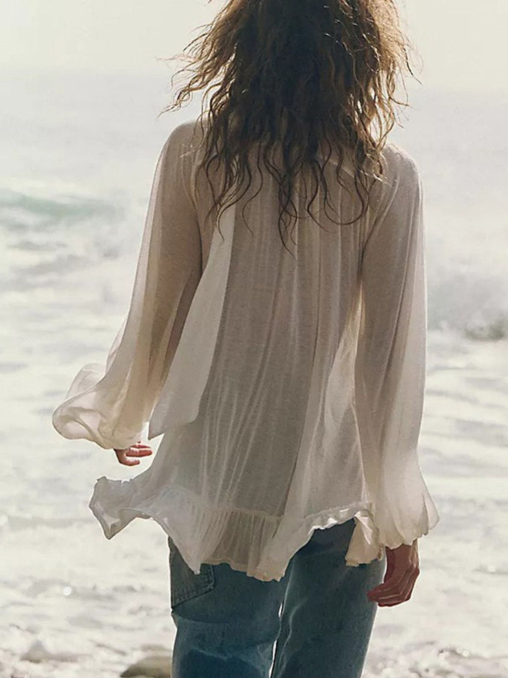 Sheer Ruffle Trim Beach Cover-Up - Girly Tea
