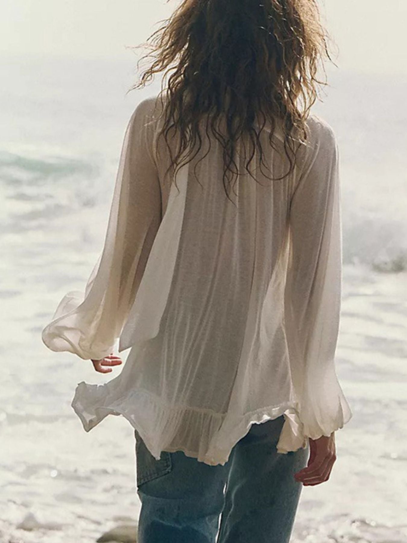 Sheer Ruffle Trim Beach Cover-Up - Girly Tea