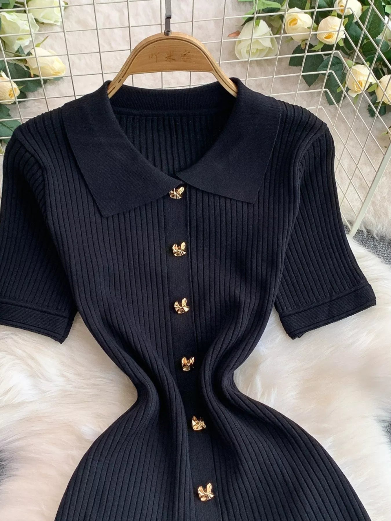 Button Front Ribbed Knit Midi Dress - Girly Tea
