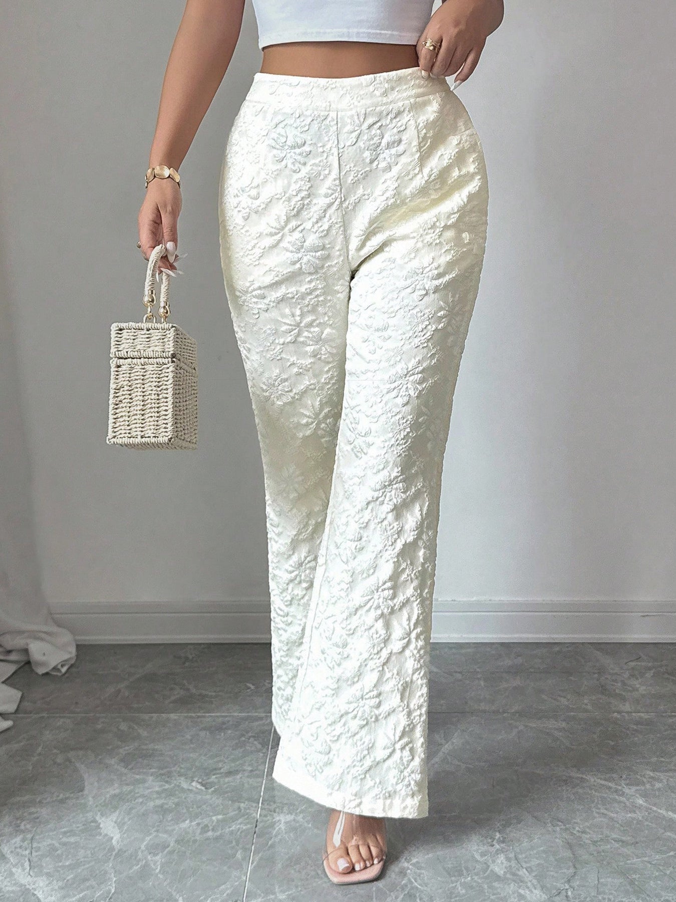 Textured High Waist Wide Leg Pants - Girly Tea