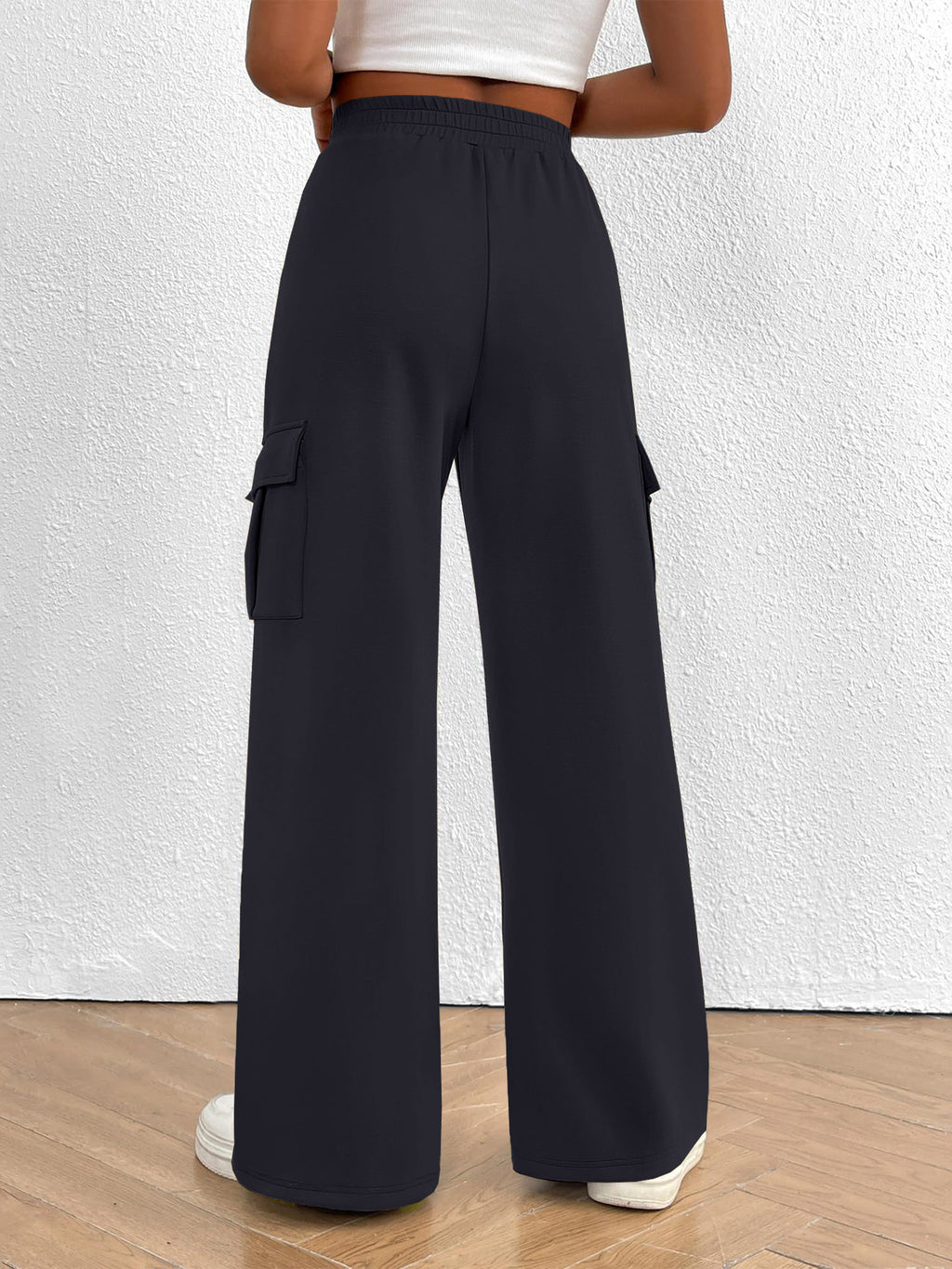 Casual High Waist Cargo Pants with Drawstring - Girly Tea
