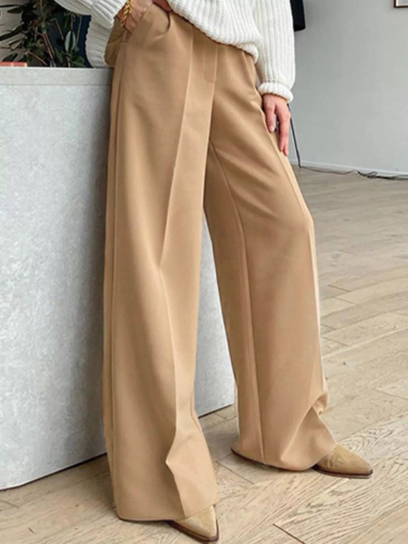 Wide Leg Pleated Pants - Girly Tea