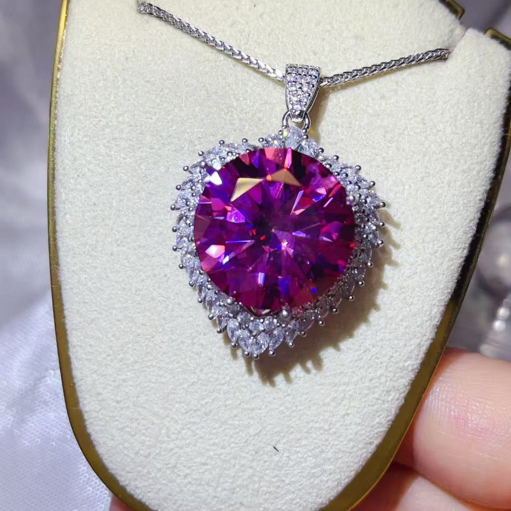 20 Carat Moissanite 925 Sterling Silver Pendant Necklace - Girly Tea