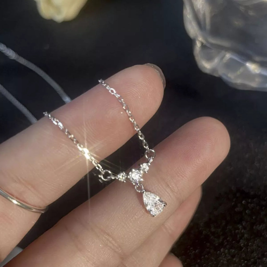 925 Sterling Silver Zircon Teardrop Necklace - Girly Tea