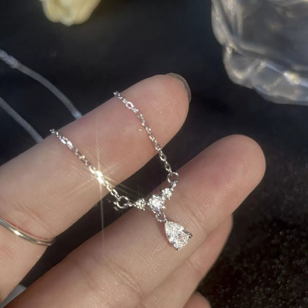 925 Sterling Silver Zircon Teardrop Necklace - Girly Tea