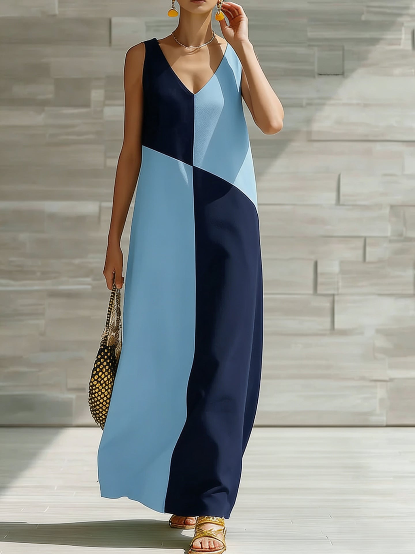 Color Block Sleeveless Maxi Dress - Girly Tea