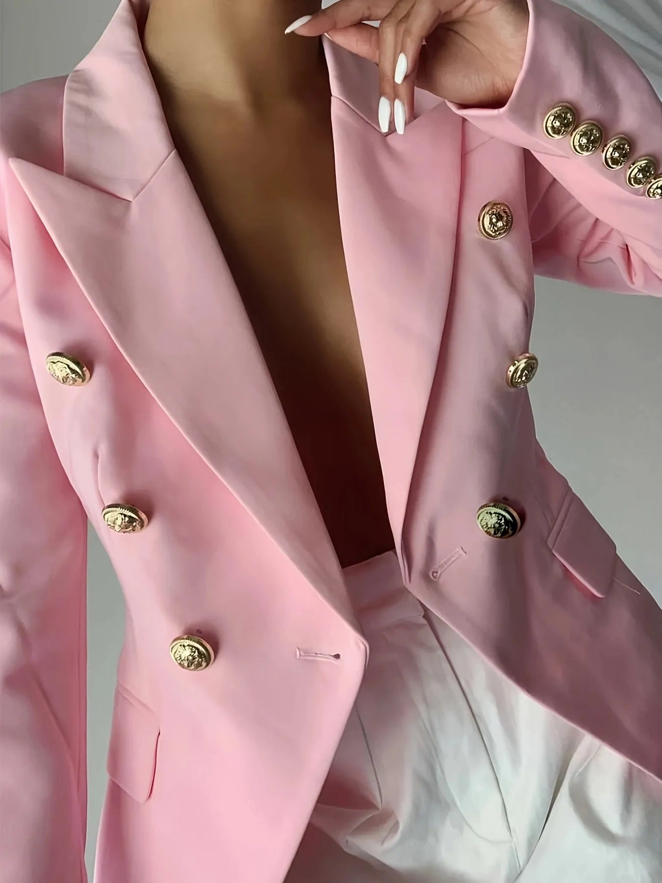 Decor Button Lapel Collar Blazer - Girly Tea