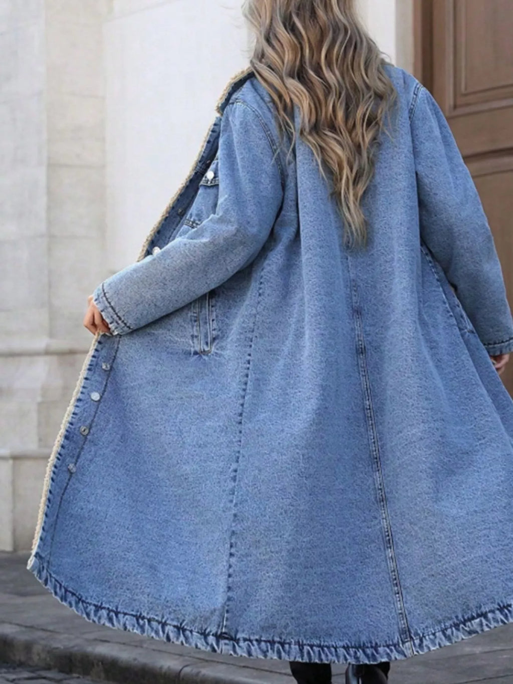 Sherpa Lined Longline Denim Jacket - Girly Tea