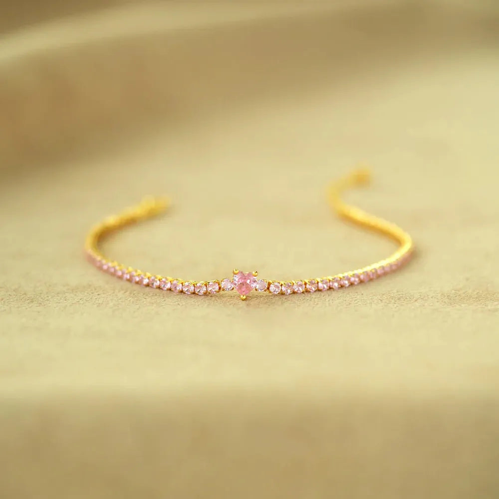 Heart Shape Inlaid Zircon 18K Gold-Plated Bracelet - Girly Tea