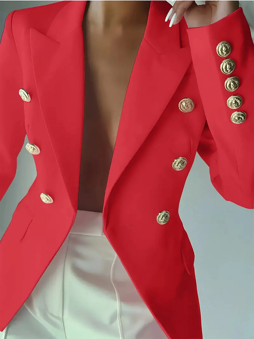 Decor Button Lapel Collar Blazer - Girly Tea