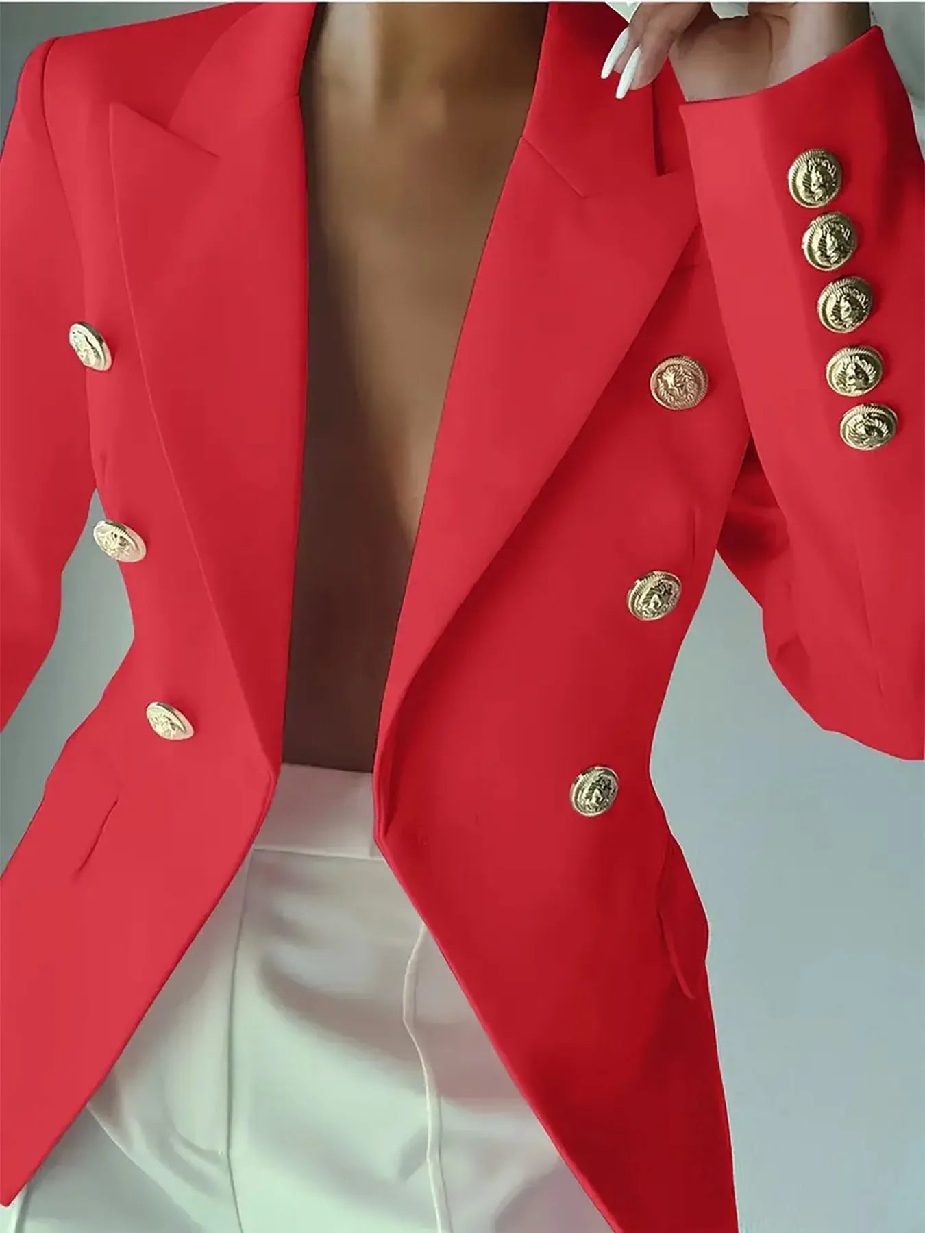 Decor Button Lapel Collar Blazer - Girly Tea