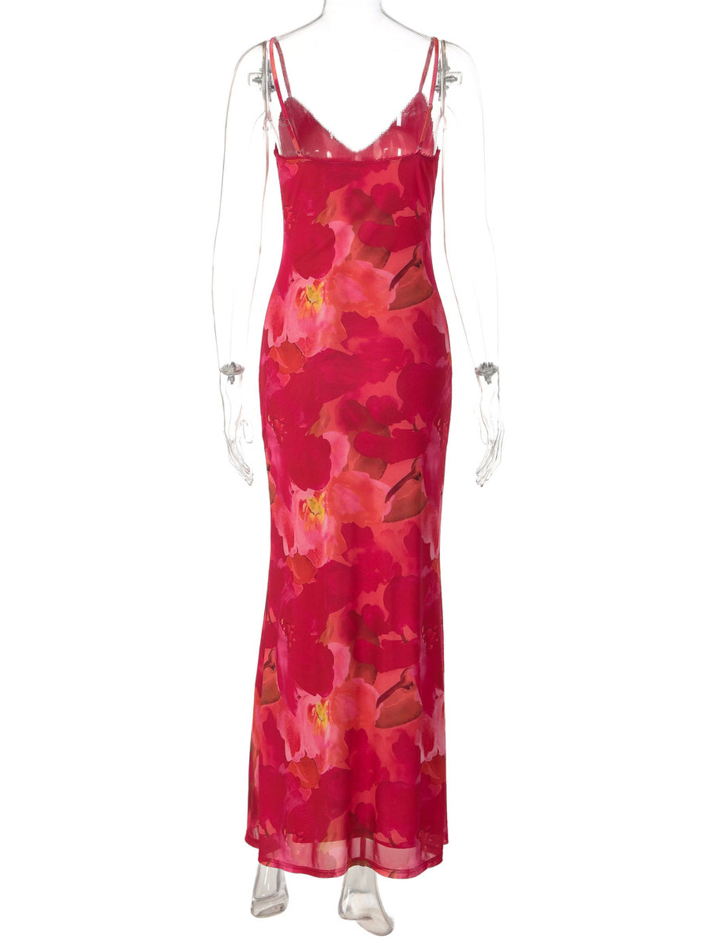 Floral Print Spaghetti Strap Bodycon Maxi Dress - Girly Tea