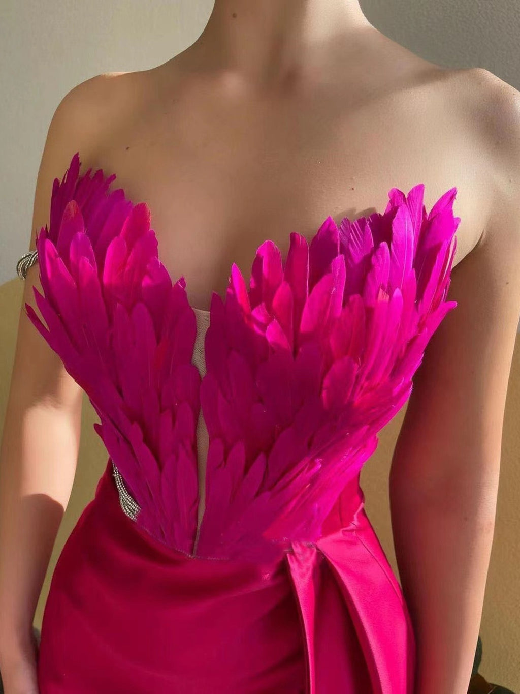 Feather Embellished Slit Maxi Dress - Girly Tea