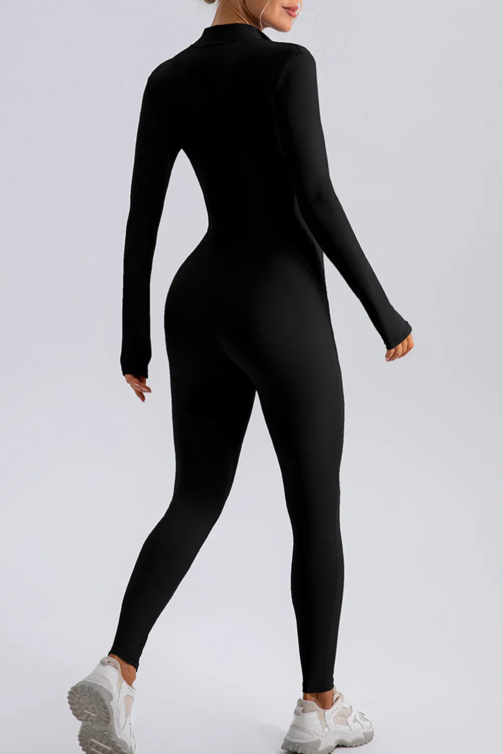 Half Zip Mock Neck Active Jumpsuit - Girly Tea