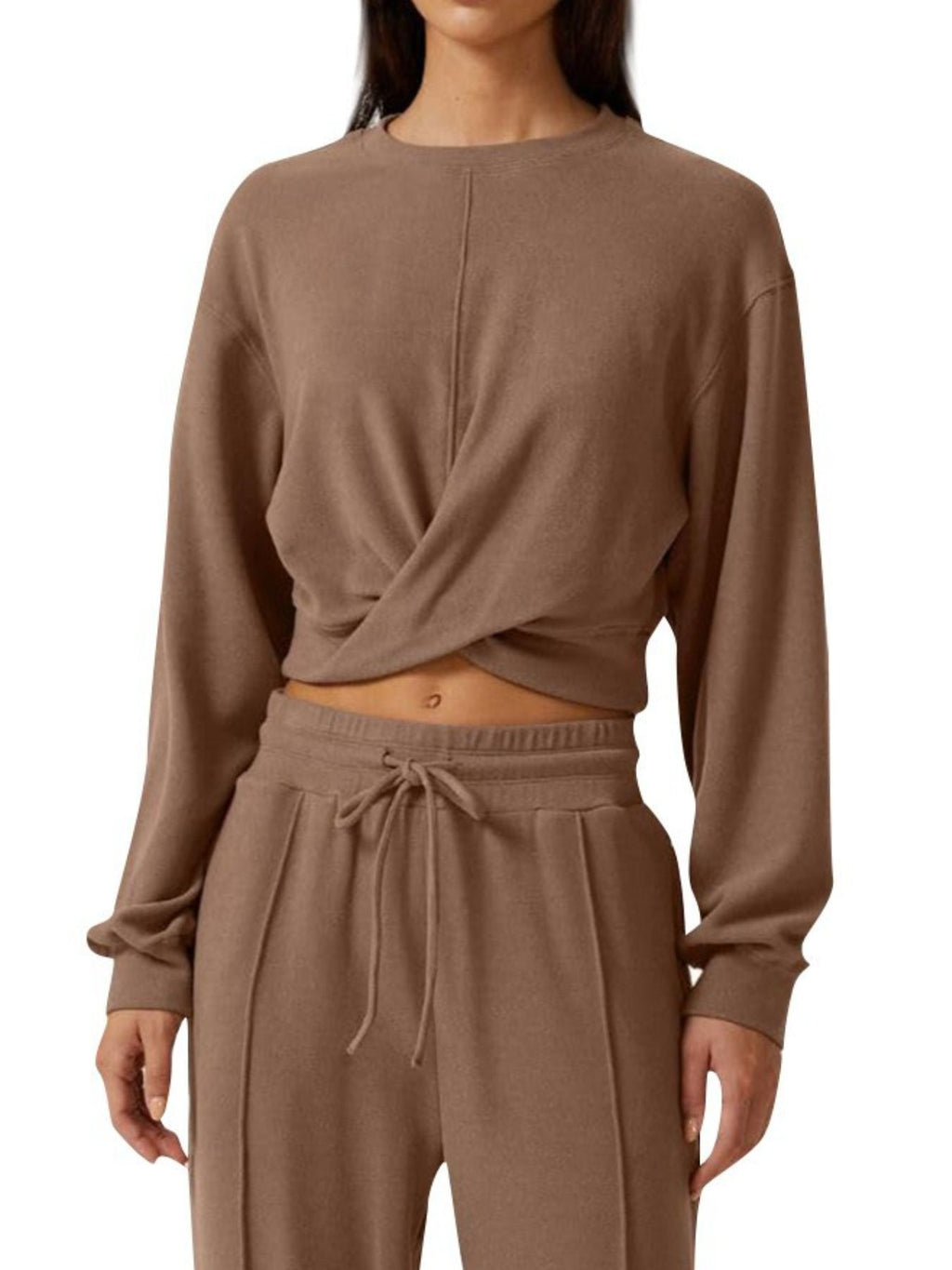 Twist-Front Long Sleeve Top and Pants Set - Girly Tea