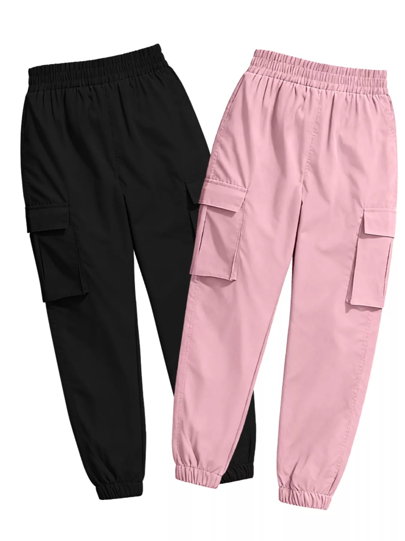 2 Piece Elastic Waist Cargo Pants - Girly Tea