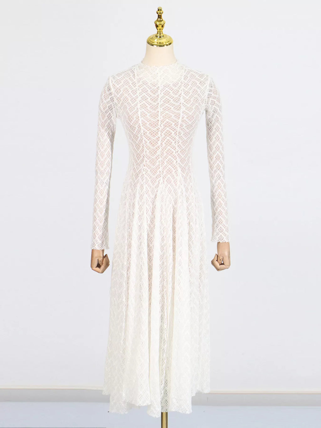 Lace Mock Neck Long Sleeve Maxi Dress - Girly Tea