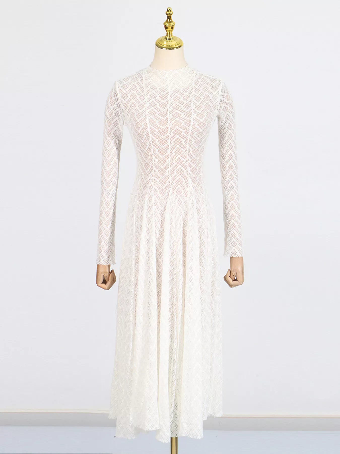 Lace Mock Neck Long Sleeve Maxi Dress - Girly Tea