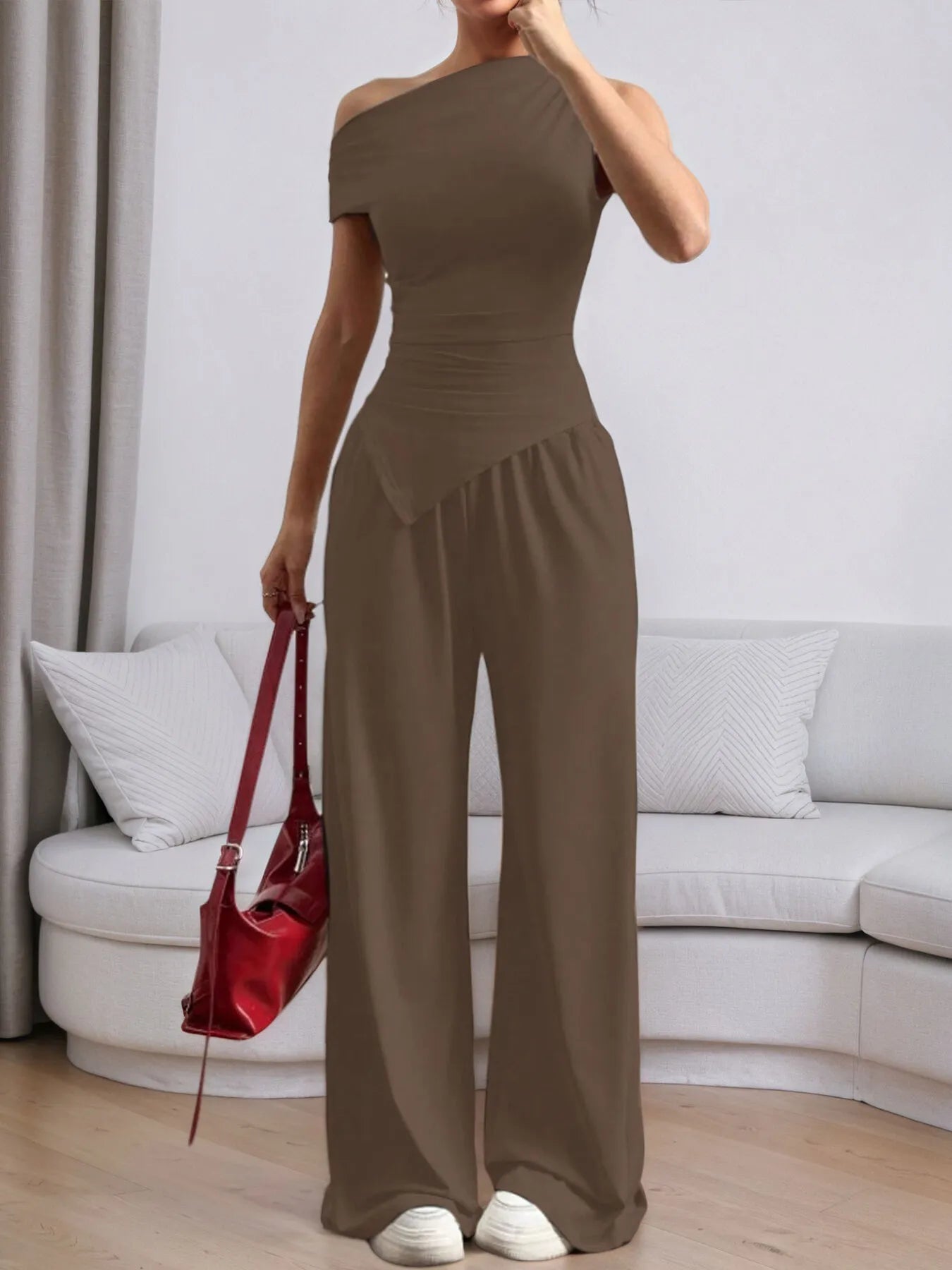 Single Shoulder Top and Pants Set - Girly Tea