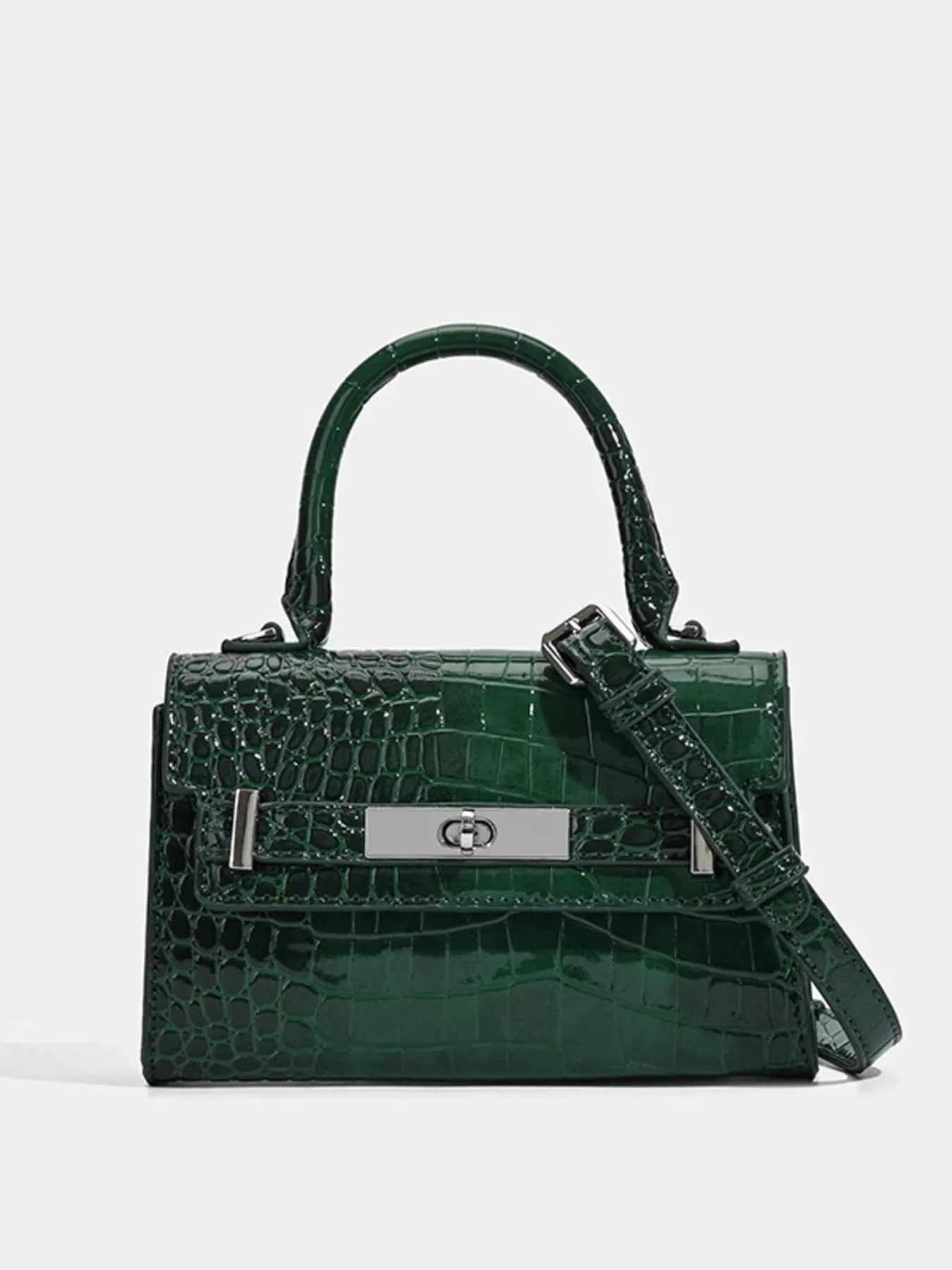 Croc-Embossed Top Handle Handbag