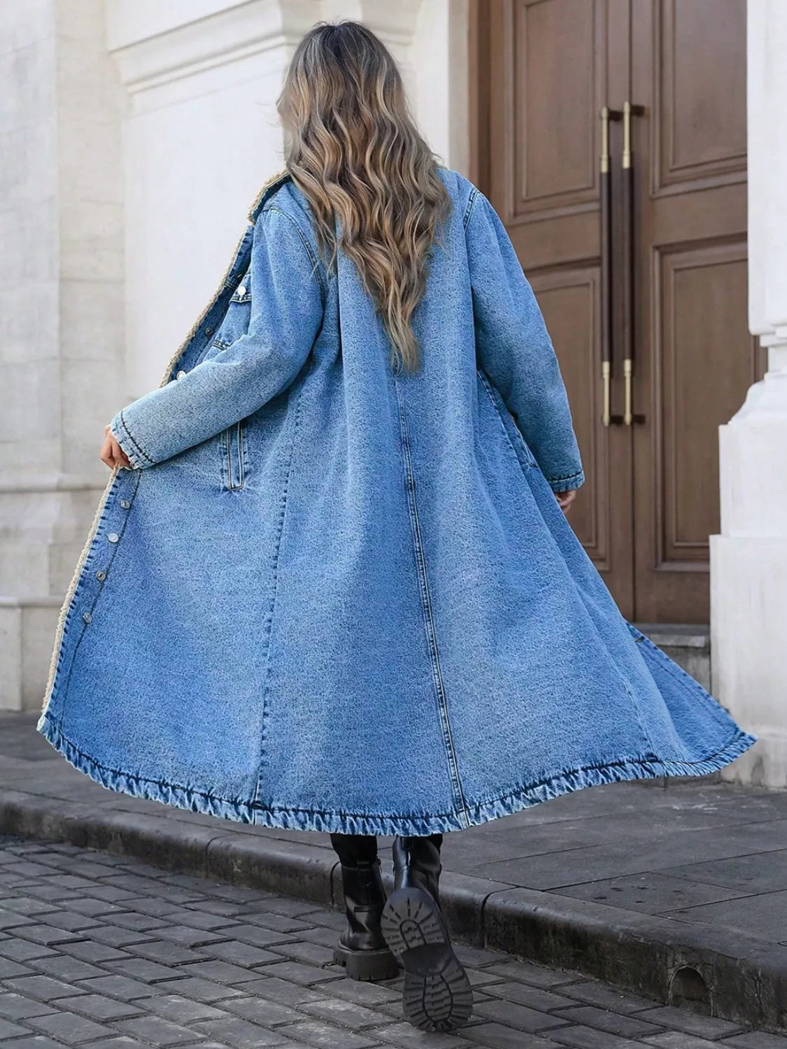 Sherpa Lined Longline Denim Jacket - Girly Tea