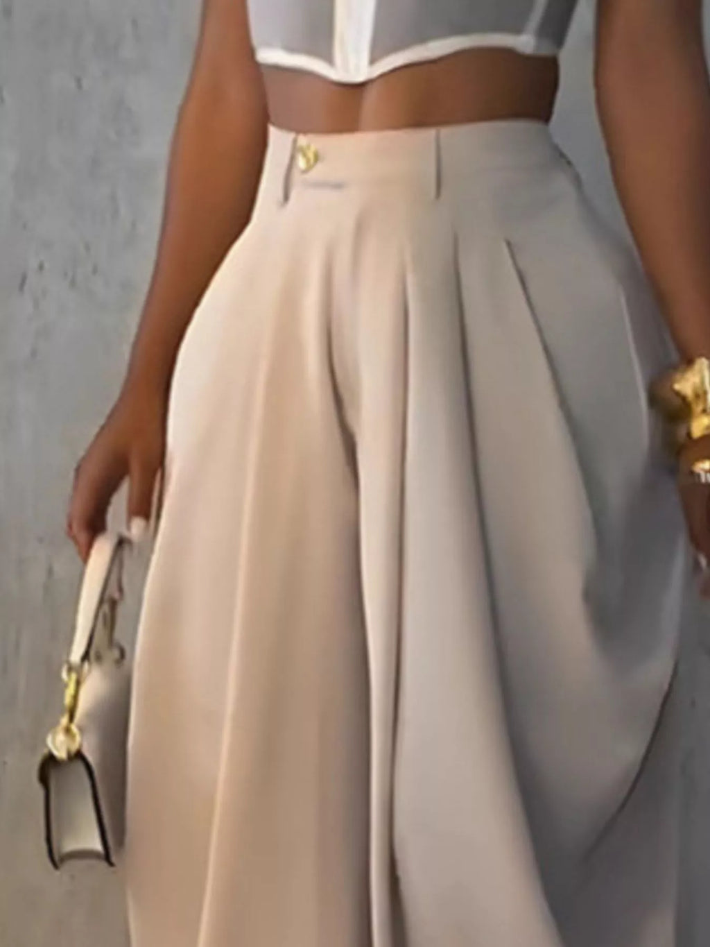 High-Waisted Wide Leg Pleated Pants - Girly Tea