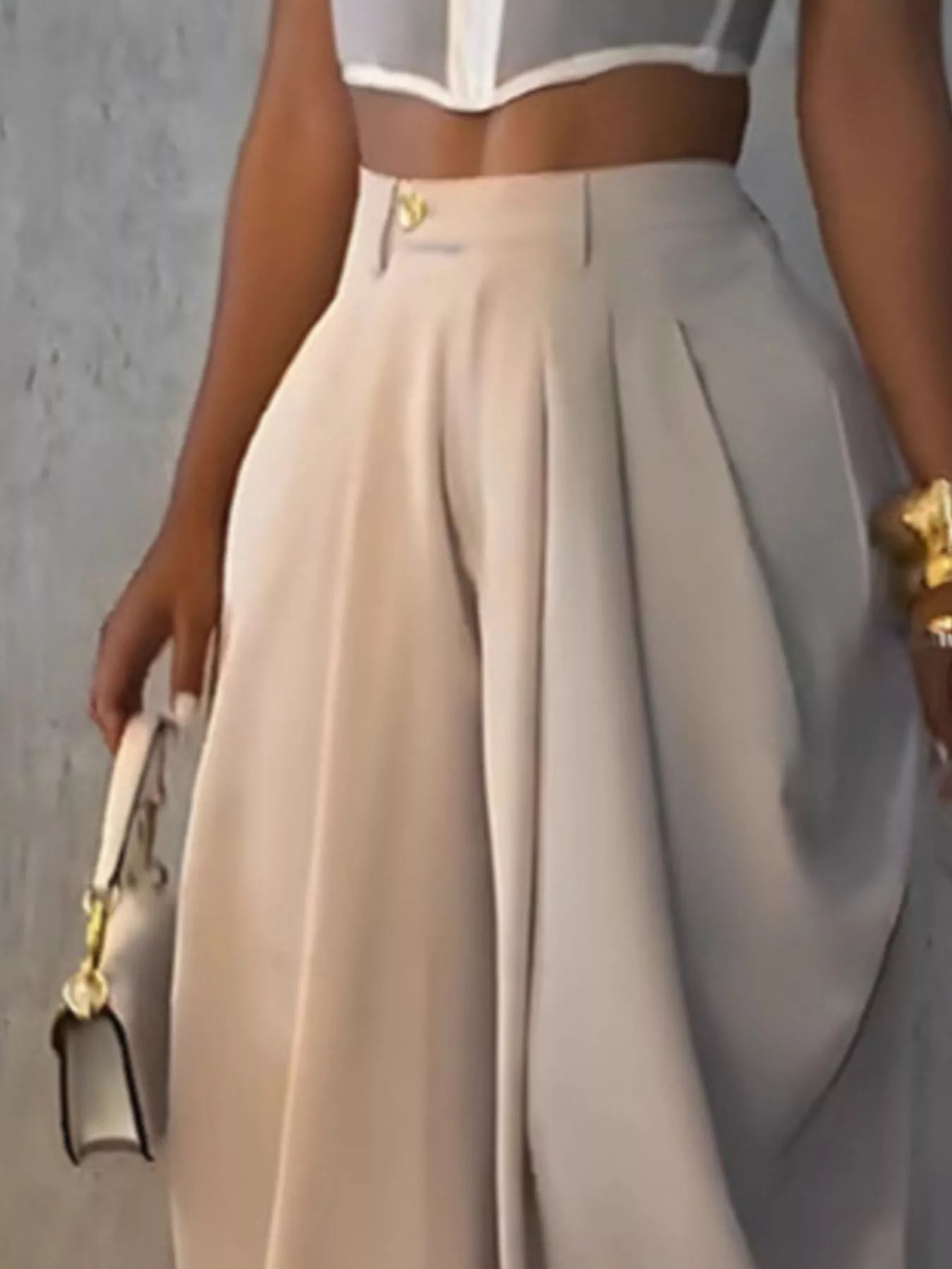 High-Waisted Wide Leg Pleated Pants - Girly Tea