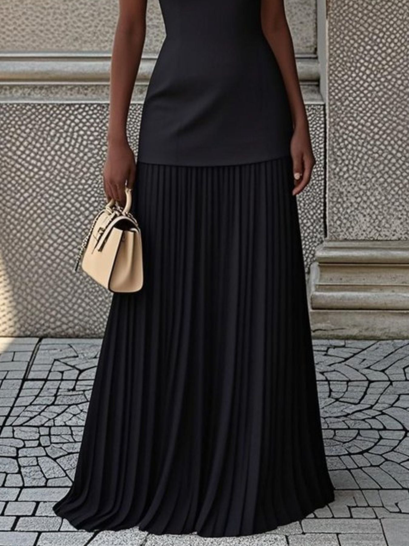 Full Size Sleeveless Top and Pleated Maxi Skirt Set Plus Size - Girly Tea