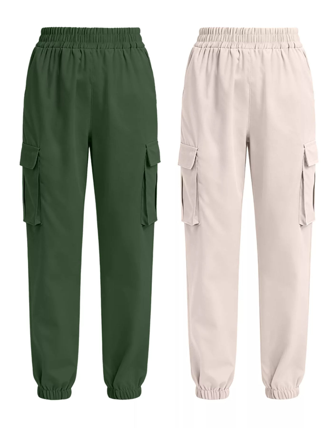 2 Piece Elastic Waist Cargo Pants - Girly Tea