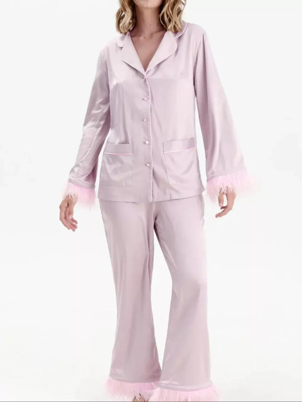Silky Button Up Top and Pants Lounge Set - Girly Tea