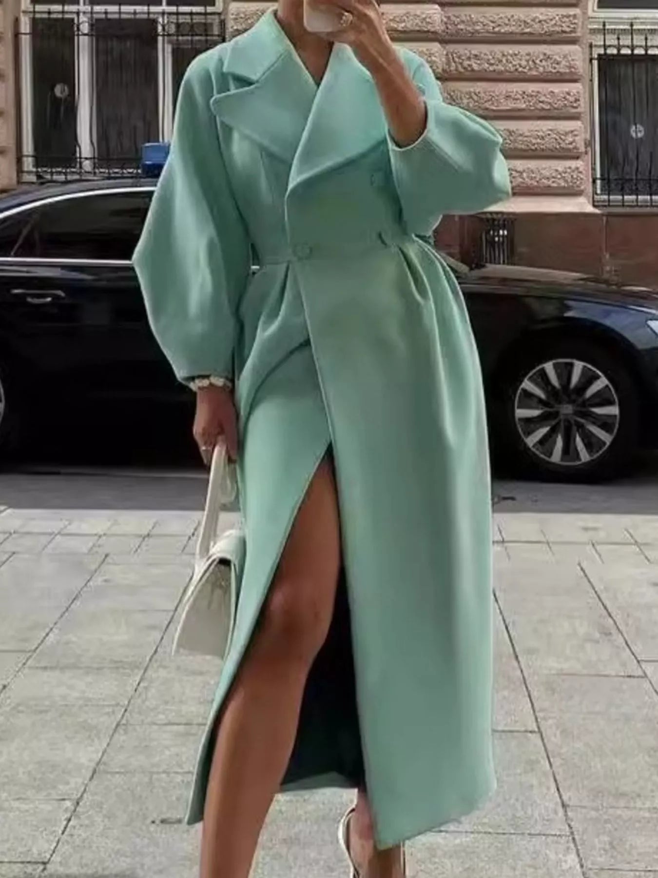Double-Breasted Longline Coat - Girly Tea