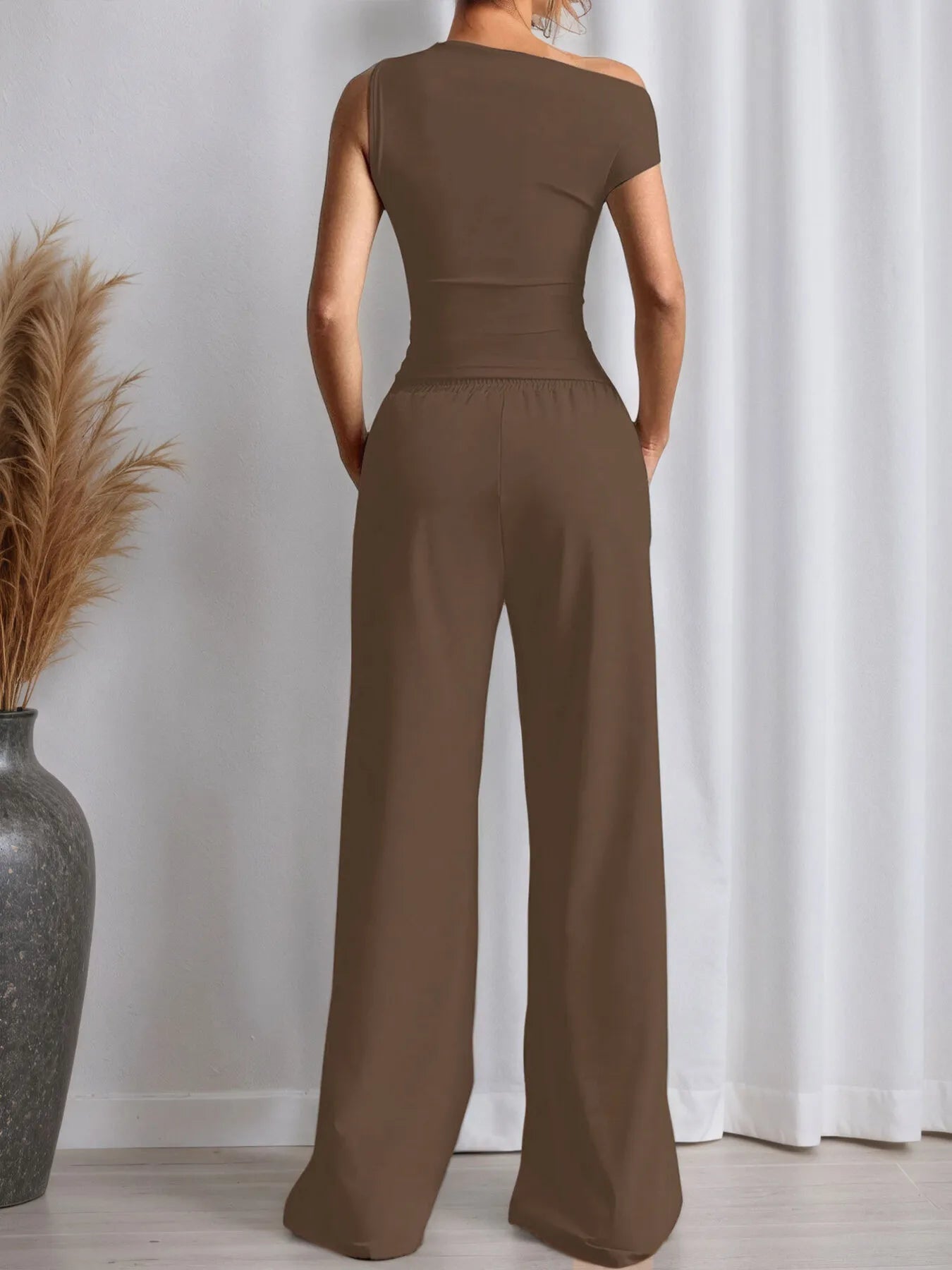 Single Shoulder Top and Pants Set - Girly Tea