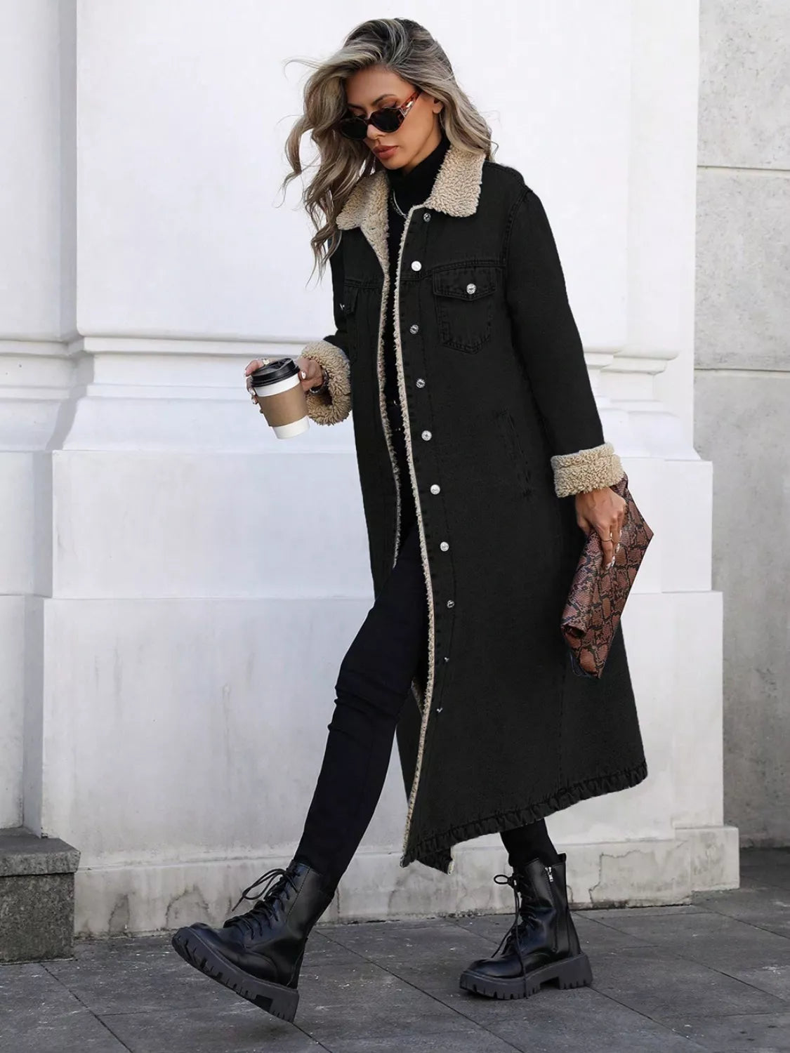 Sherpa Lined Longline Denim Jacket - Girly Tea
