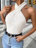 Textured Halter Neck Tank - Girly Tea