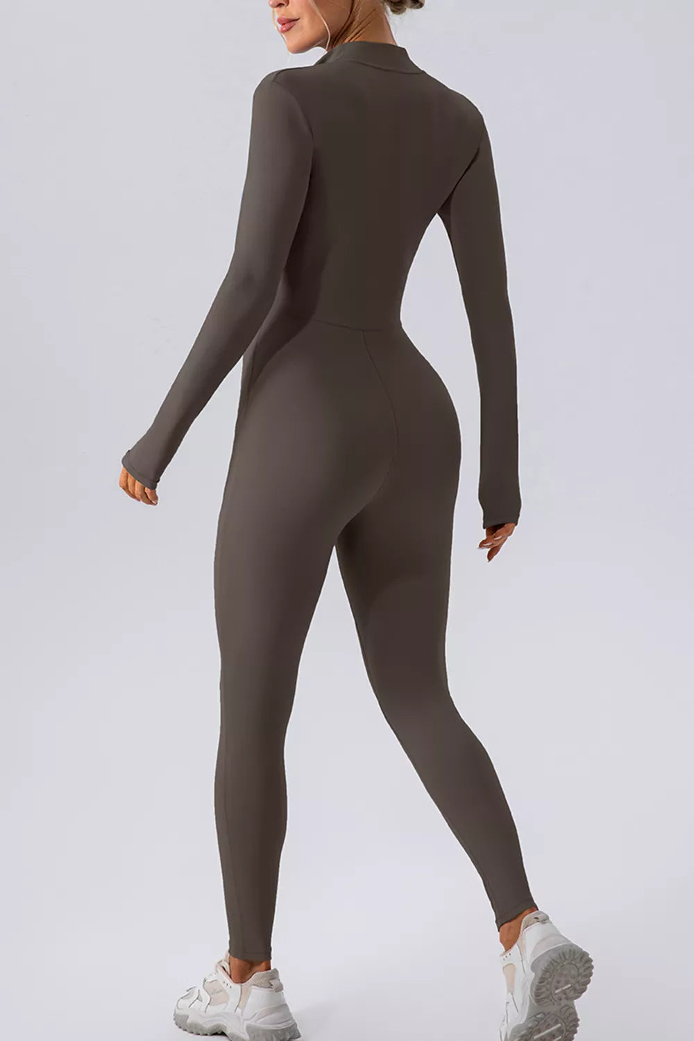 Half Zip Mock Neck Active Jumpsuit - Girly Tea
