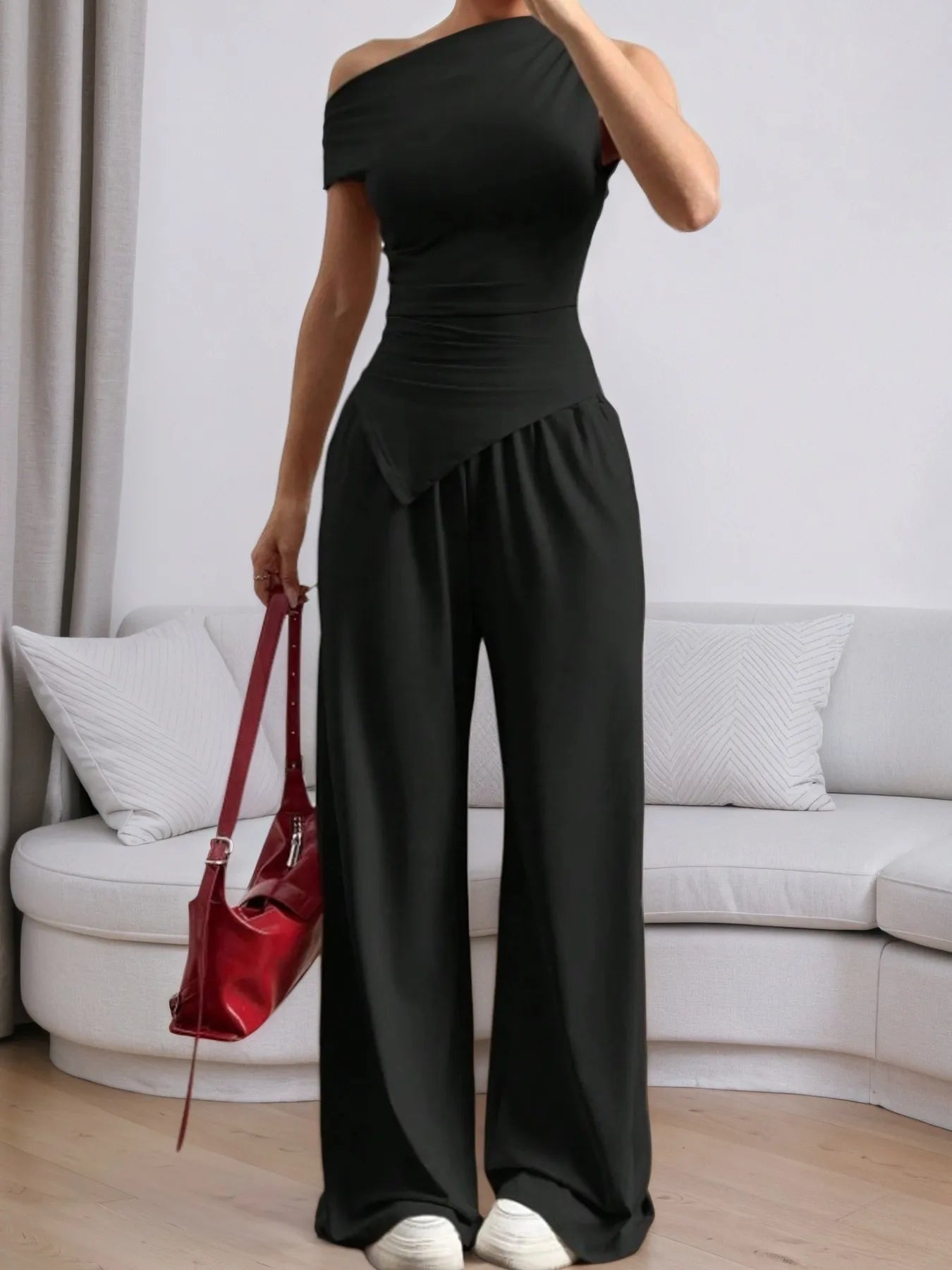 Single Shoulder Top and Pants Set - Girly Tea