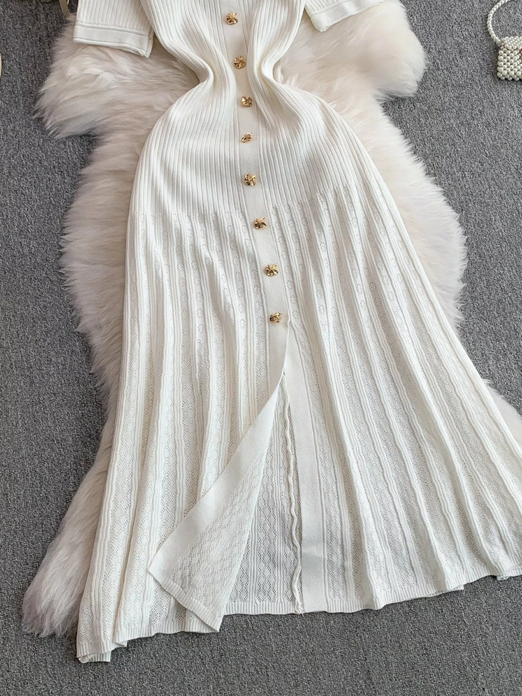 Button Front Ribbed Knit Midi Dress - Girly Tea