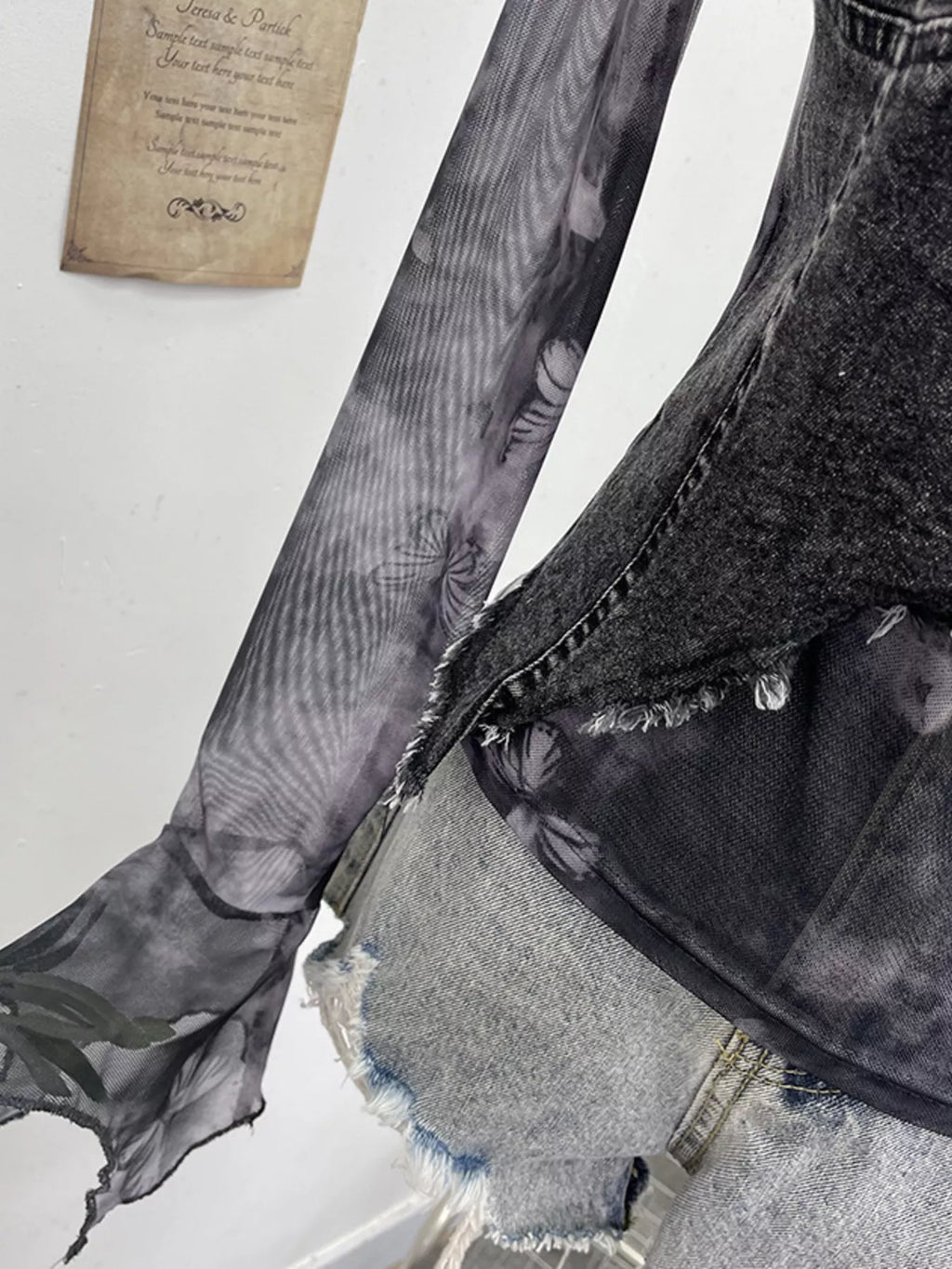 Asymmetrical Neck Denim Patchwork Top - Girly Tea