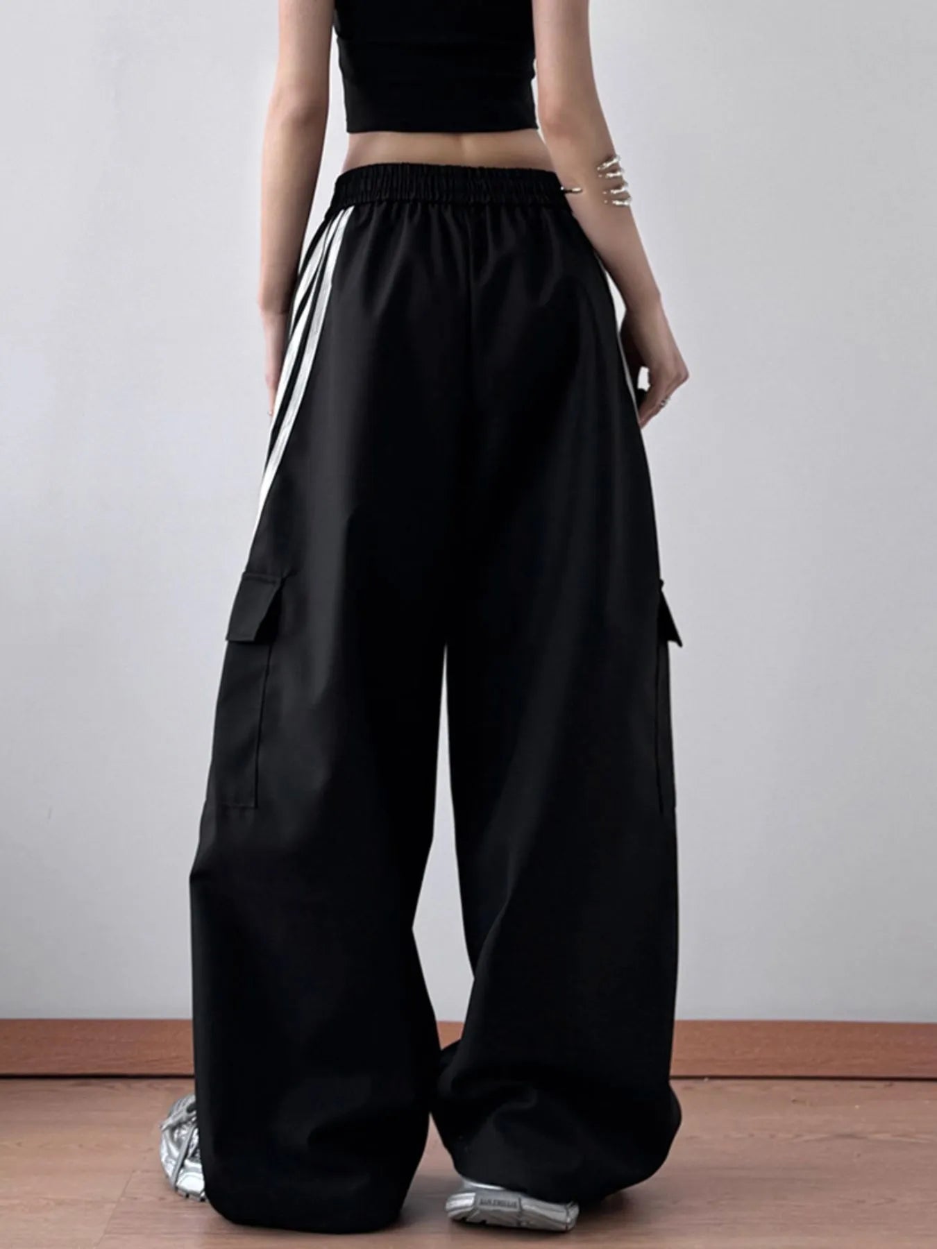 Striped Wide Leg Cargo Pants - Girly Tea