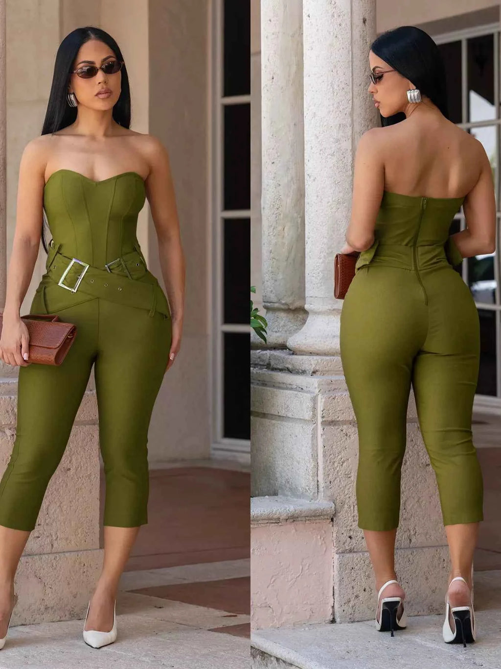Belted Tube Skinny Jumpsuit